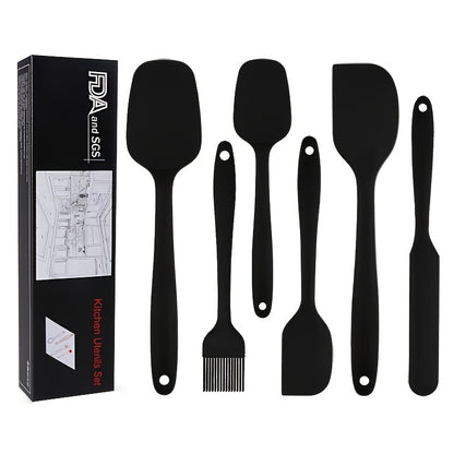 Seamless Silicone Spatula Set, Six Flexible Kitchen Utensils for Home Baking, Yogurt Mixing and Butter Spreading with Standard and Black Selection Labels