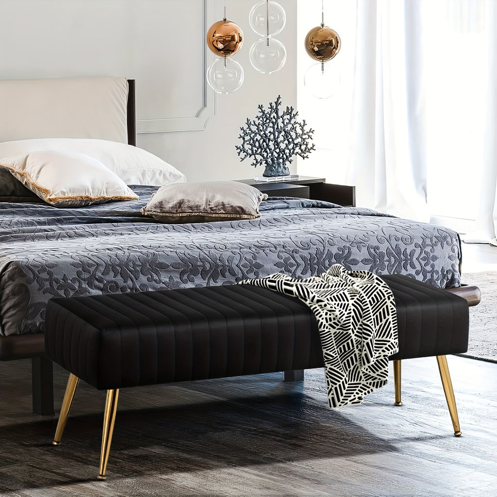 Velvet Entryway Bench with Gold-Plated Legs, 44-Inch Accent Seating for Shoe Changes, Bedroom End-of-Bed Styling and Living Room Footrest Use