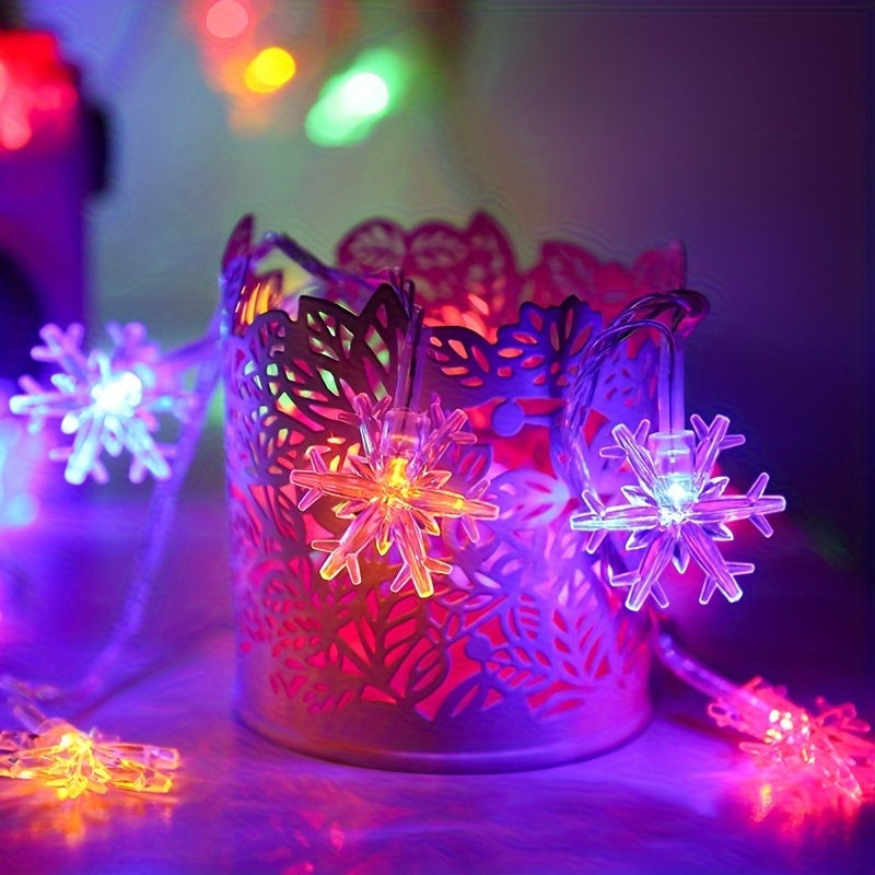 Snowflake LED String Lights for Christmas and Winter Party Decor, Warm White or Multicolor Options with 10, 20 or 40 LEDs, Batteries Not Included