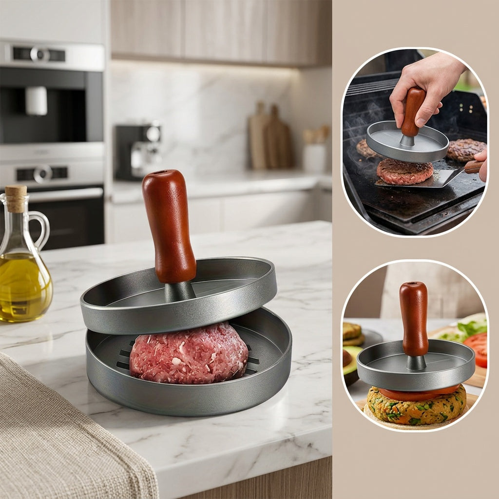 Burger Patty Press Set for Homemade Beef, Cheese and Vegetable Burgers, Two-Piece Selection for Kitchen Meal Prep and Backyard BBQ Patty Shaping