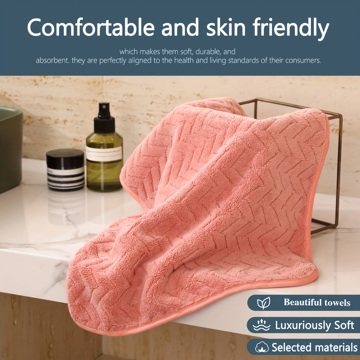 Coral Fleece Hand Towel Set of Four with Soft Fabric Wording, White, Black, Red, Gray and Unspecified-Color Options for Home Bathroom, Spa and Guest Room Routines
