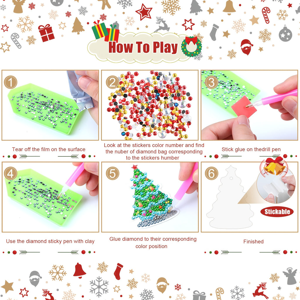 Christmas Diamond Painting Sticker Kit with Listed 64-Piece Option, 5D Round Rhinestone Craft Supplies for Adult DIY Holiday Decorations and Personalized Gift Accents