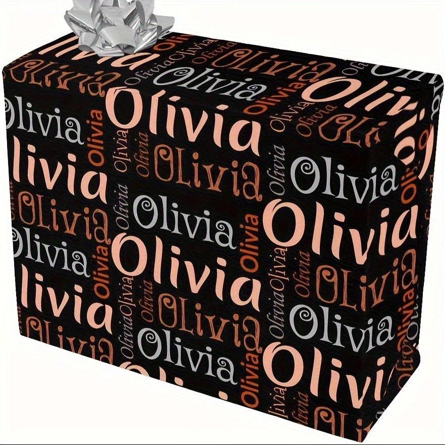 Personalized Name Gift Wrapping Paper with Color-Block Art Font Design, Approximately 58 x 22.8 Inches per Roll, Five Color Labels and One- or Five-Roll Options