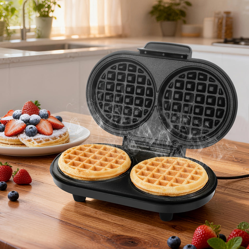 Double Mini Waffle Maker in Graphite, Listed 4-Inch Nonstick Waffle Iron and Chaffle Maker for Home Breakfasts, Brunch, Snacks and Dessert Preparation