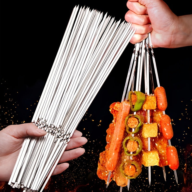 Reusable Stainless Steel BBQ Skewers for Shish Kebabs, Metal Grilling Sticks in 10pieces and 10pieces*2 Options for Backyard Barbecues and Camping