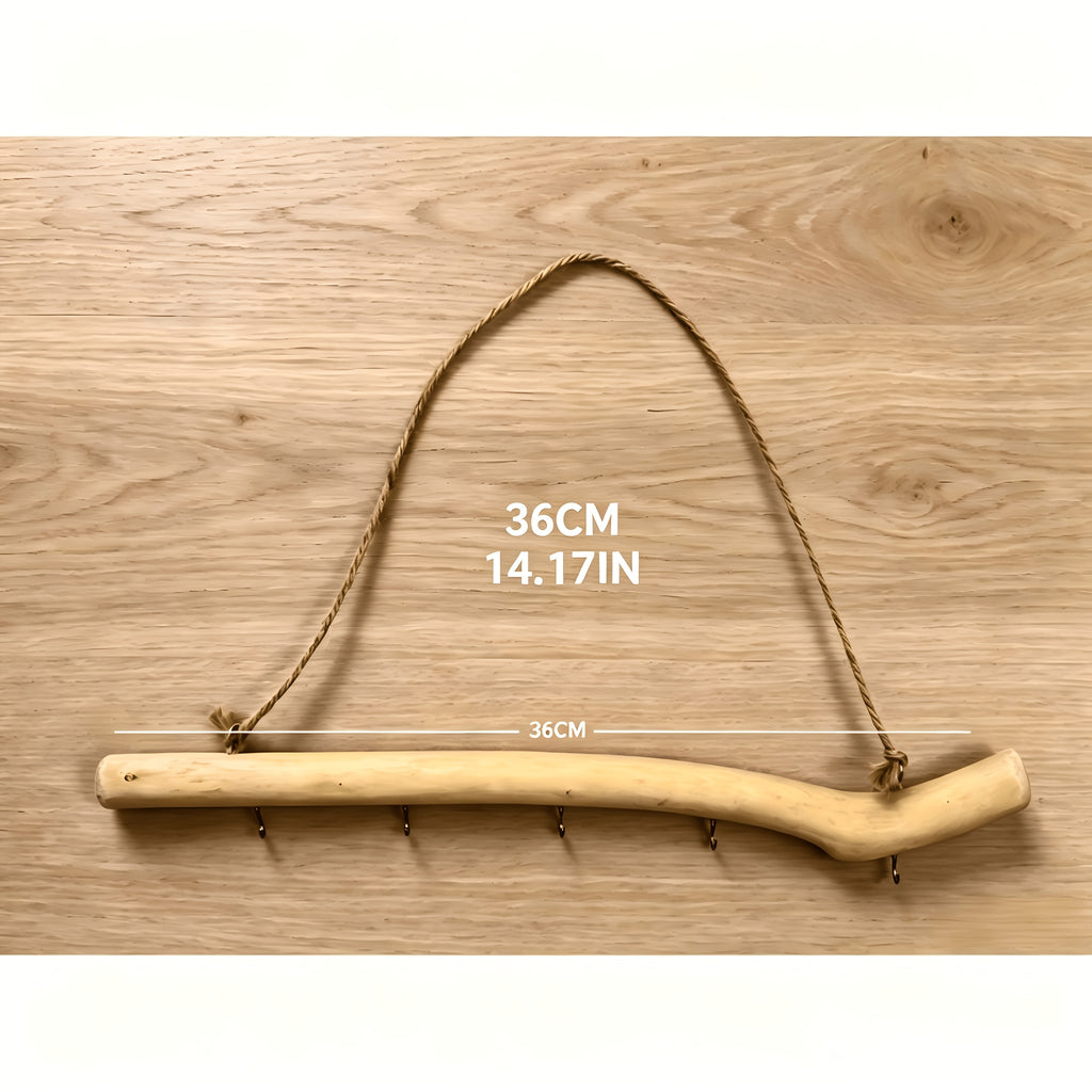 Driftwood Jewelry Wall Organizer with Five Metal Hooks, Approximately 36cm Natural Branch Necklace and Bracelet Rack for Rustic, Boho and Farmhouse Room Displays