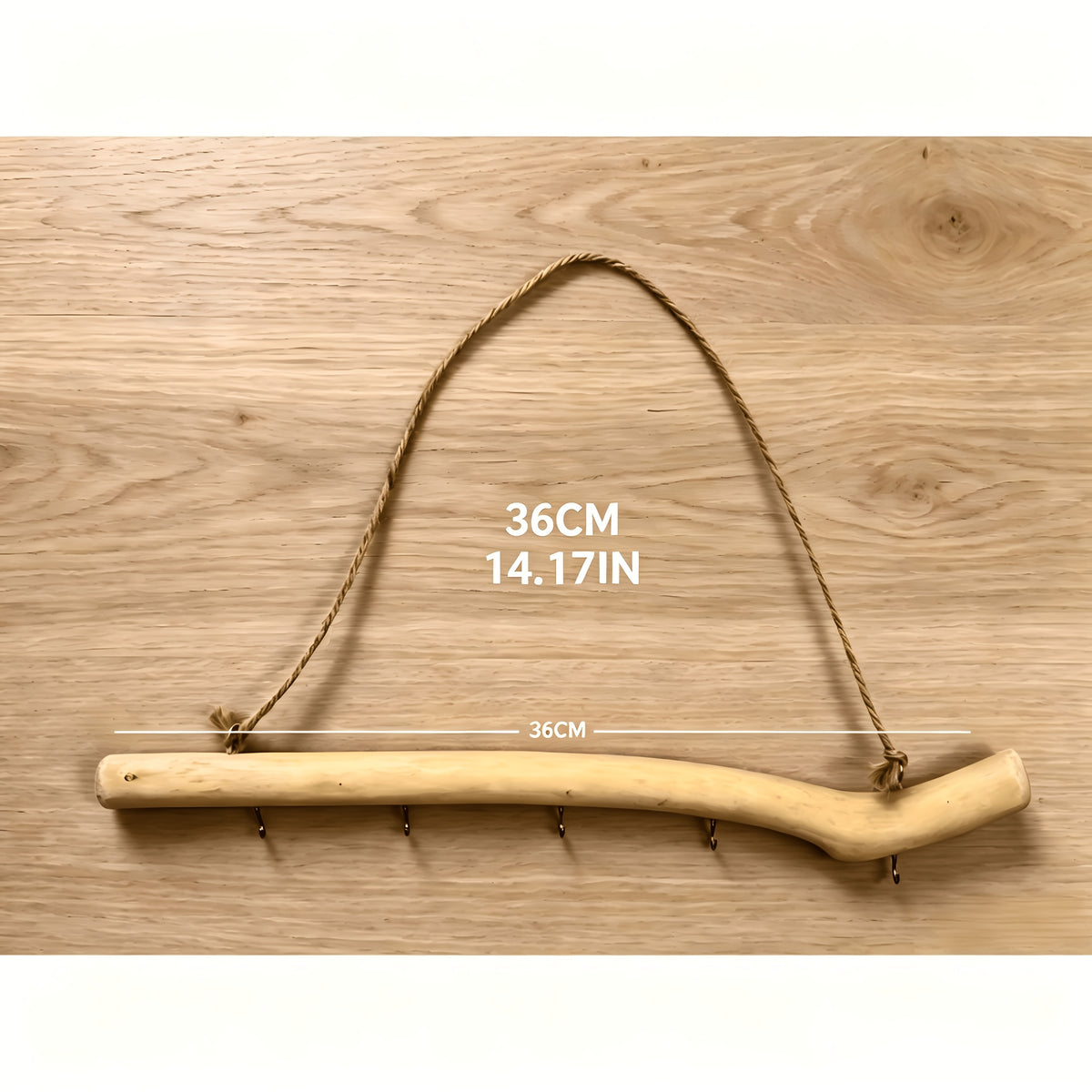 Driftwood Jewelry Wall Organizer with Five Metal Hooks, Approximately 36cm Natural Branch Necklace and Bracelet Rack for Rustic, Boho and Farmhouse Room Displays