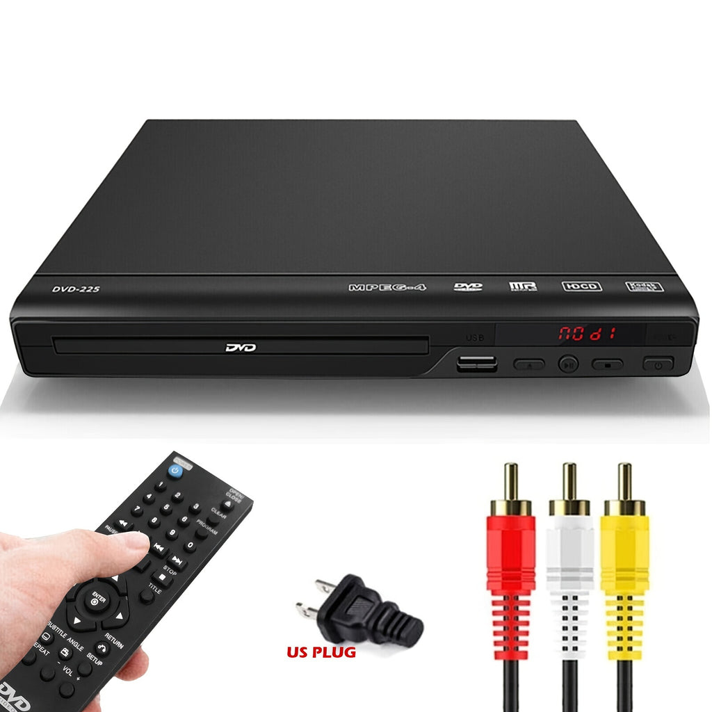 AV Output DVD Player for TV in Black with USB 2.0 Media Playback, Remote Control, Resume Function, CD-R and CD-RW Support and Included Three-in-One AV Cable