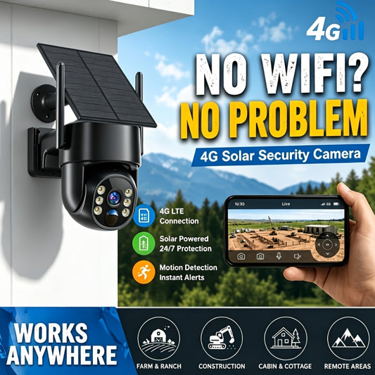 PHANSATIM Cellular Solar Security Camera with Listed 4K, 4G LTE and Pan-Tilt-Zoom Features, Two Solar Package Options, Night Vision and Two-Way Audio Wording
