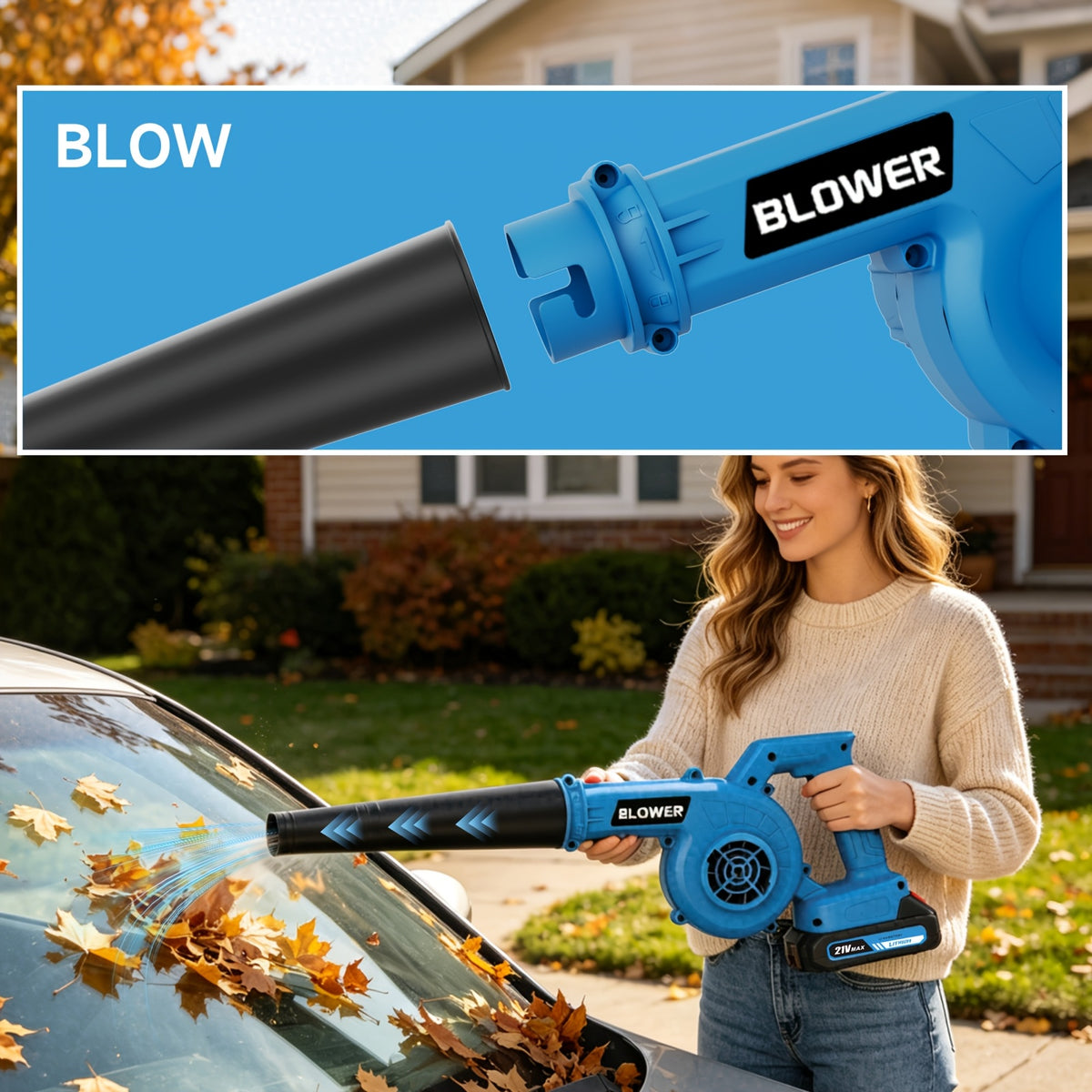 Cordless Leaf Blower and Vacuum with Extension Tube for Yard Cleanup, Handheld Tool in Black One-Battery, Blue Two-Battery and Five-Piece Kit Options