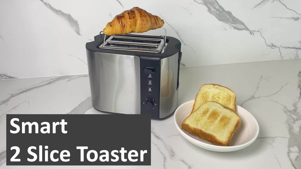 Wide Slot Toaster by TESSLUX, 2-Slice Stainless Steel Breakfast Toaster with Six Toast Settings, Reheat, Defrost, Cancel, Warming Rack and Countdown Timer