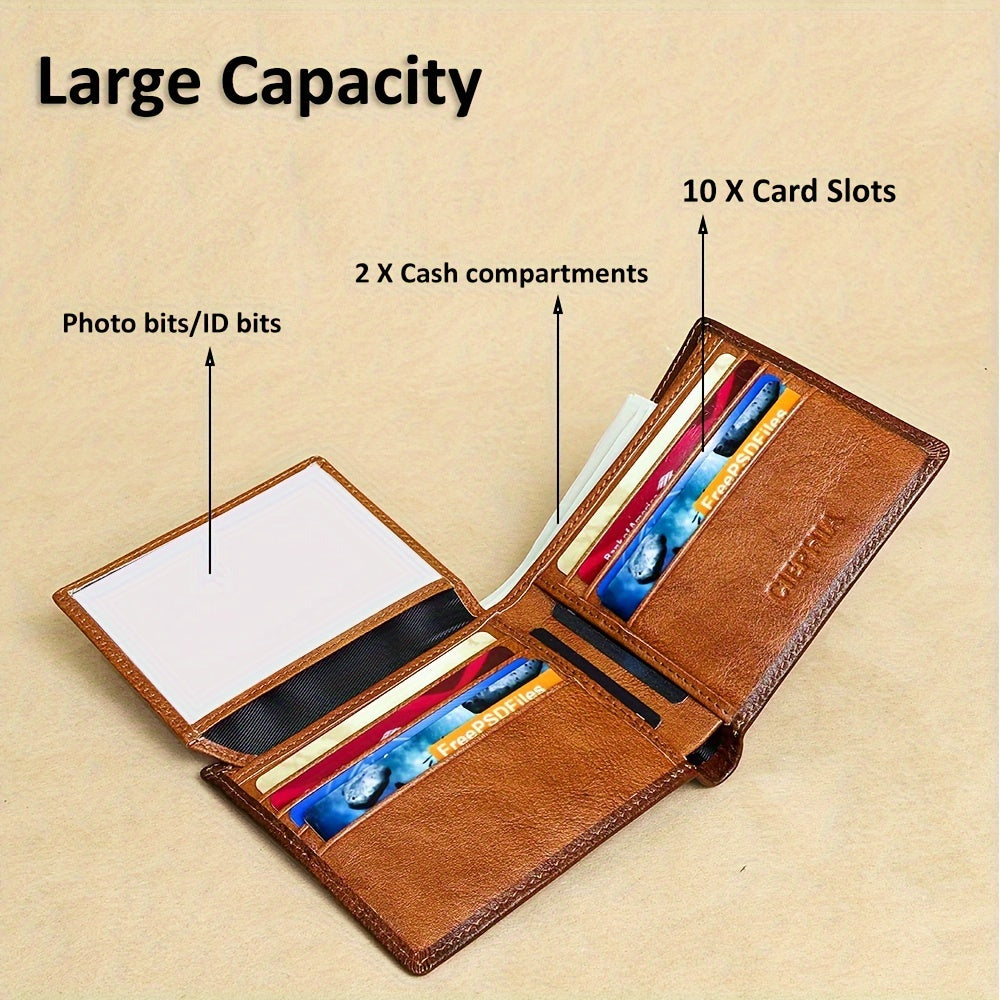 Retro Leather Bifold Wallet for Men, Short ID and Credit Card Holder with Listed 10 x 1 x 11 cm Size in Brown, Deep Blue, Coffee Color or Black for Everyday Carry