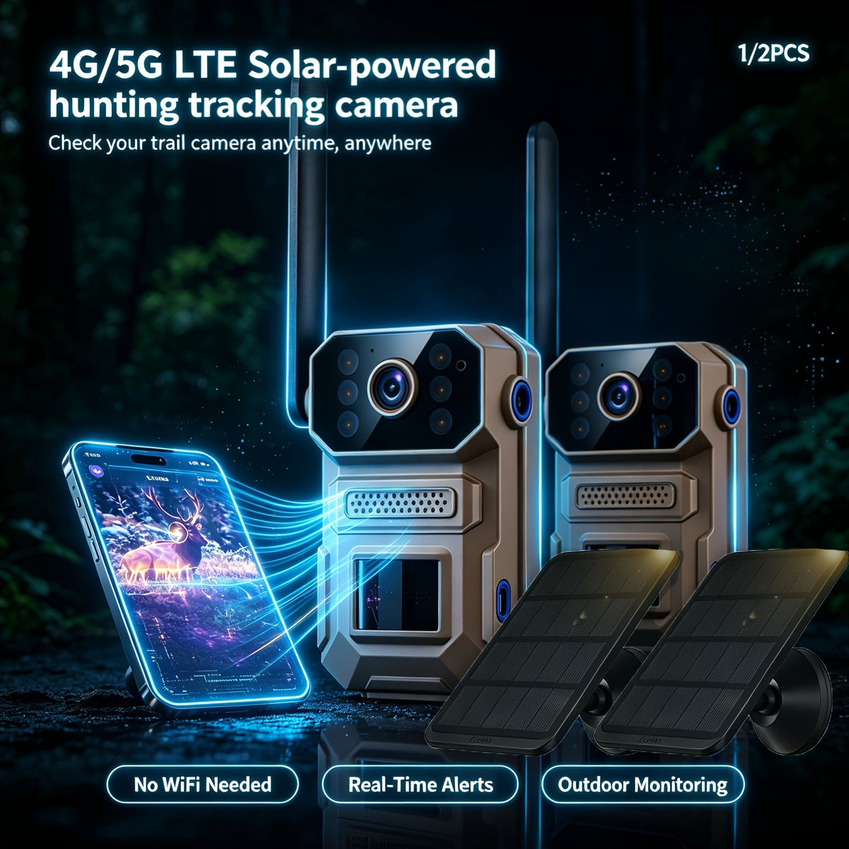 Farm Solar Trail Camera for Orchard and Livestock Monitoring with 125° Wide-Angle View, Listed 20W Solar Panel, 6000mAh Battery and Mounting Straps