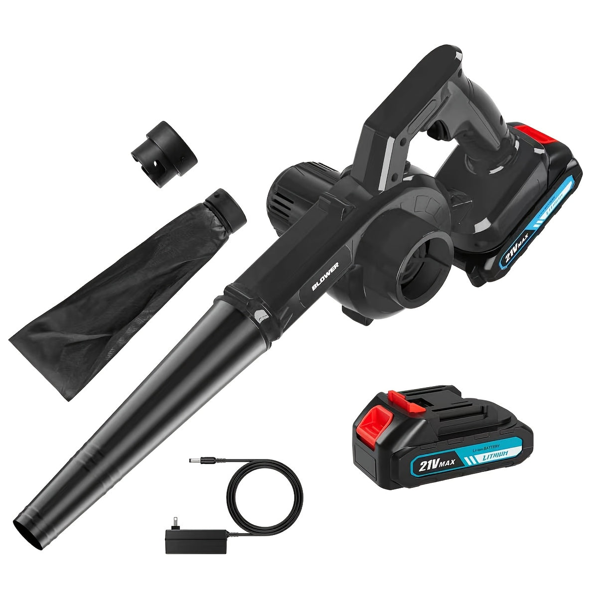 Cordless Leaf Blower and Vacuum with Extension Tube for Yard Cleanup, Handheld Tool in Black One-Battery, Blue Two-Battery and Five-Piece Kit Options