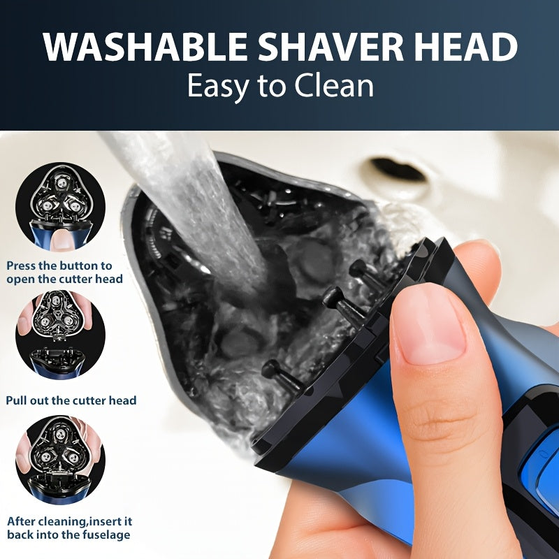 Sejoy Men's Electric Shaver with Pop-Up Trimmer, 3D Floating Head and LCD Display, Listed One-Hour Fast Charging in Blue, Light Blue or Gray