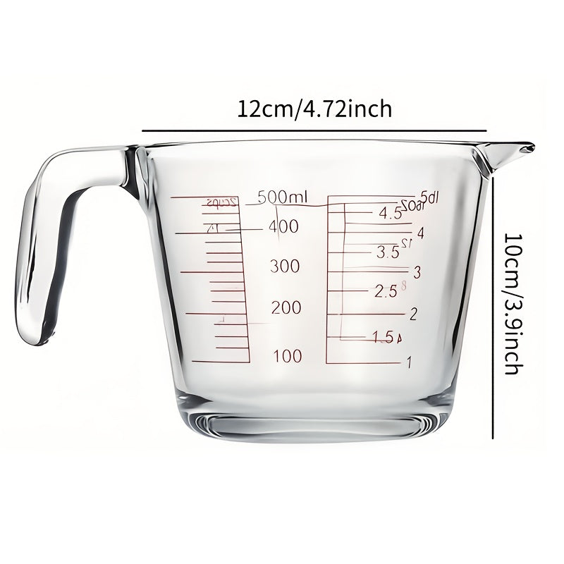 Handled Glass Measuring Cup for Recipe Ingredients and Home Baking Prep, Single Medium Selection or Two-Piece Set with Listed 16.91oz and 33.81oz Capacities