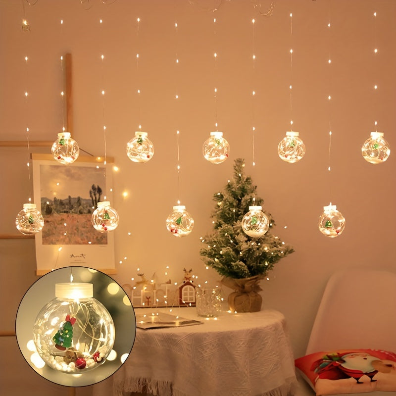 USB Christmas Curtain Lights with 8 Modes, 118.11-Inch Holiday Hanging Decor in Santa Claus, Snowman or Christmas Tree Styles for Seasonal Home Displays