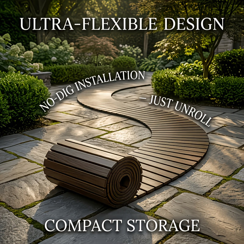 Wooden Garden Pathway with Roll-Up Design, Listed 72 or 144 Inch Walkway Options for Lawn Routes, Courtyard Landscaping, Terrace Areas and Flower Bed Borders