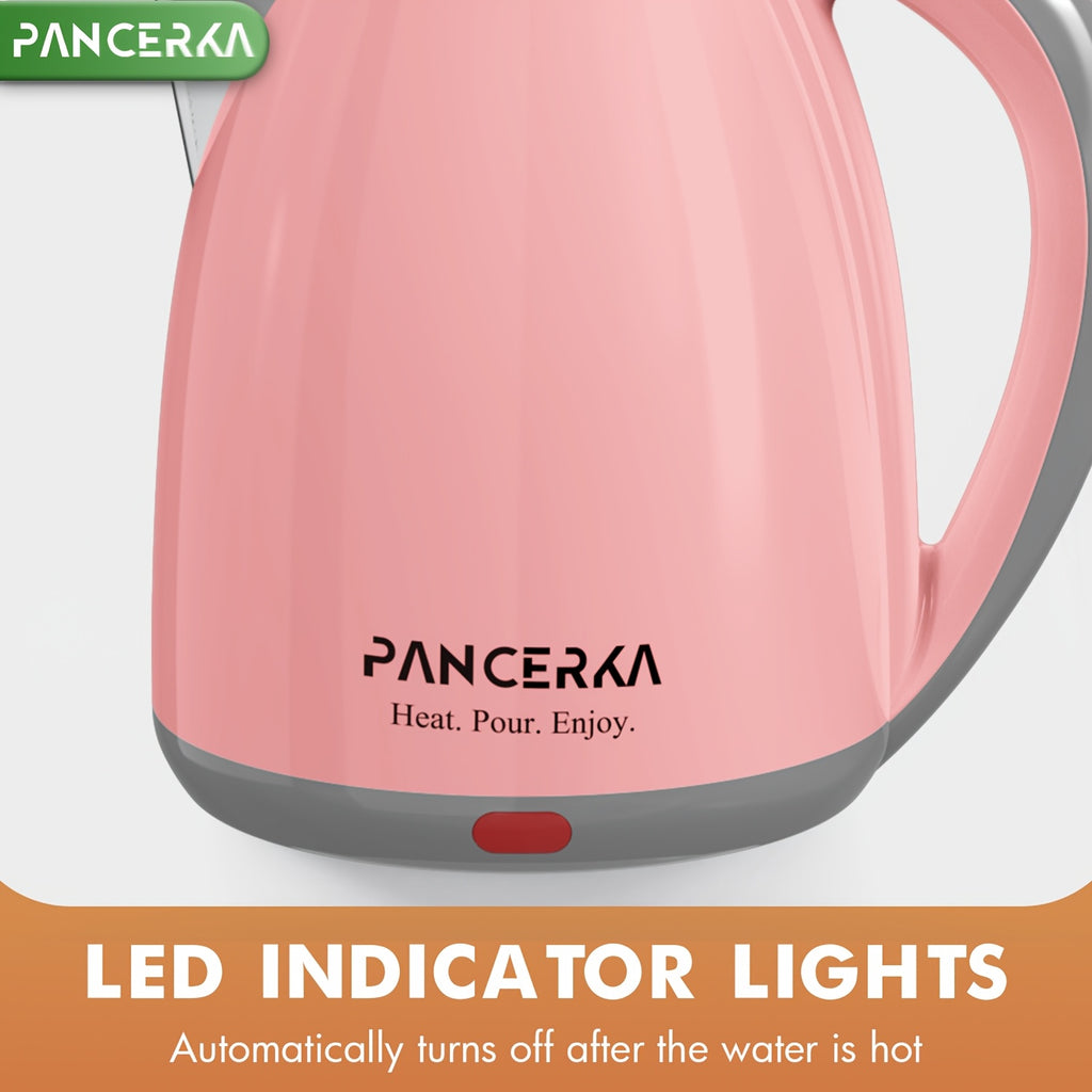 Pink or White Electric Tea Kettle by PANCERKA with Listed 1.8-Liter Capacity, Stainless Steel Material and Automatic Shutoff for Countertop Hot-Water Preparation