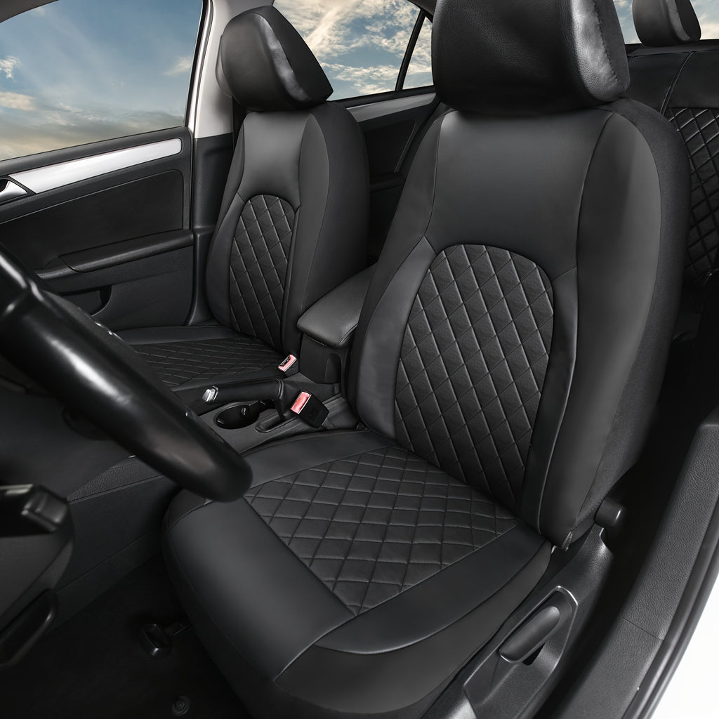 Faux Leather Car Seat Covers Full Set for Five Seats, Front Seat and Rear Bench Coverage with Split-Seat Compatibility and Multiple Color Options