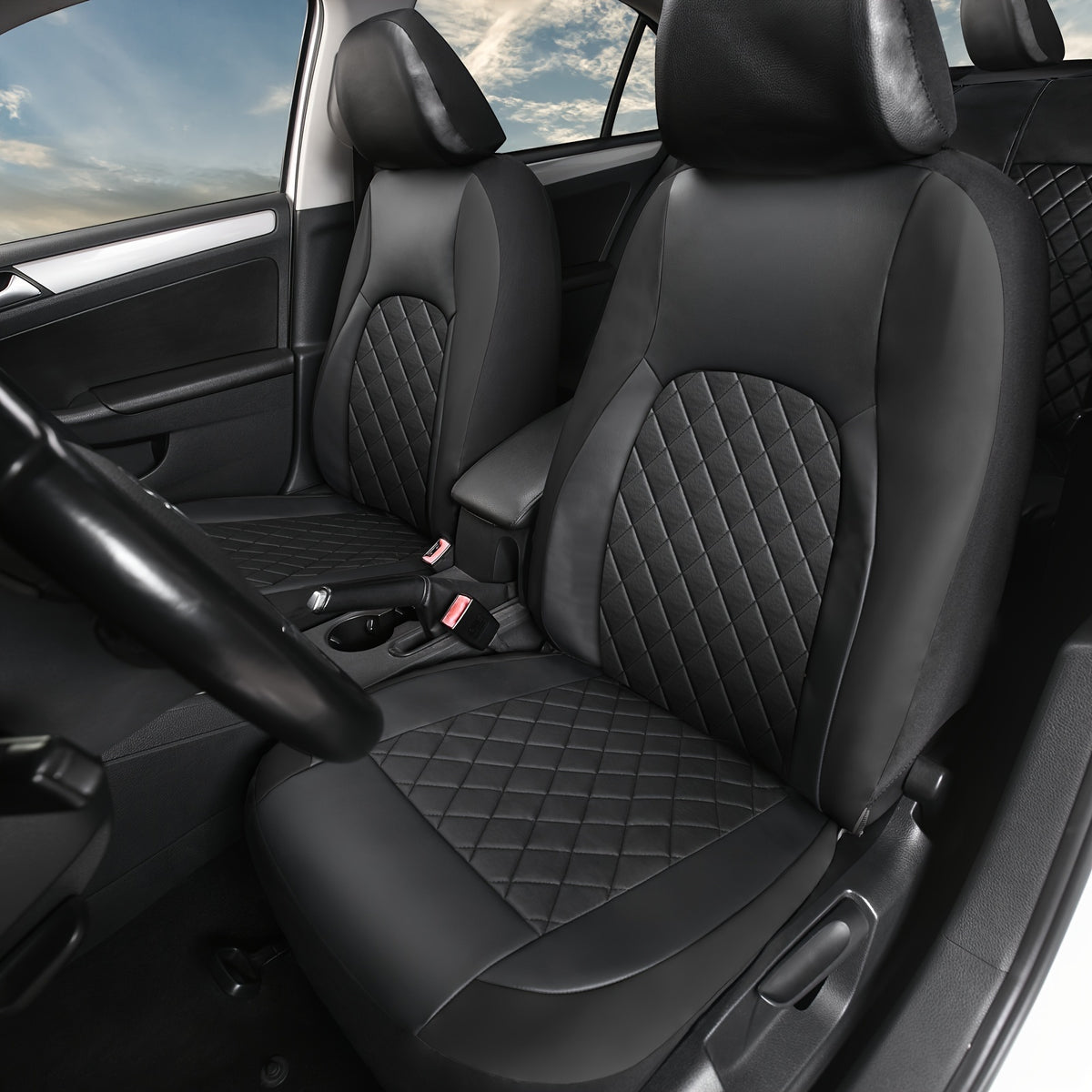 Faux Leather Car Seat Covers Full Set for Five Seats, Front Seat and Rear Bench Coverage with Split-Seat Compatibility and Multiple Color Options