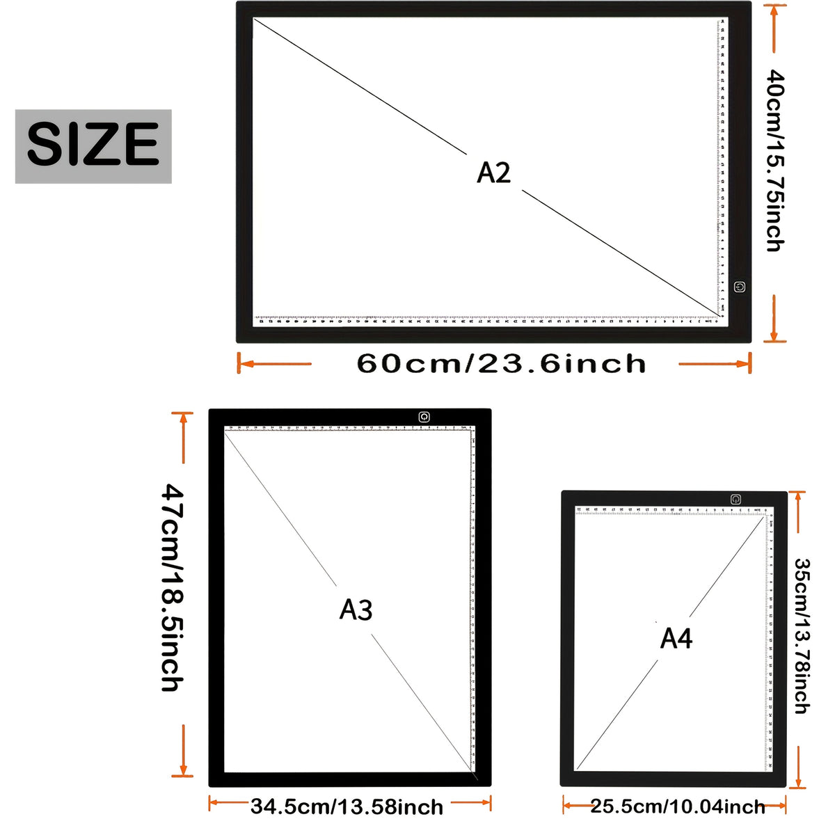Dual Strip LED Drawing Light Board with Ten-Level Adjustable Brightness and Listed Acrylic Surface, Black Light Pad in Two Sizes for Tracing, Sketching and Diamond Painting