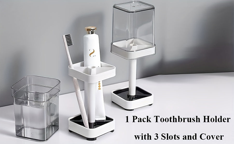 Wall-Mounted Toothbrush Holder in White with Listed Mouthwash Cup, Bathroom Wall Organizer for Daily Oral Care Storage in Shared Homes and Dorm Spaces