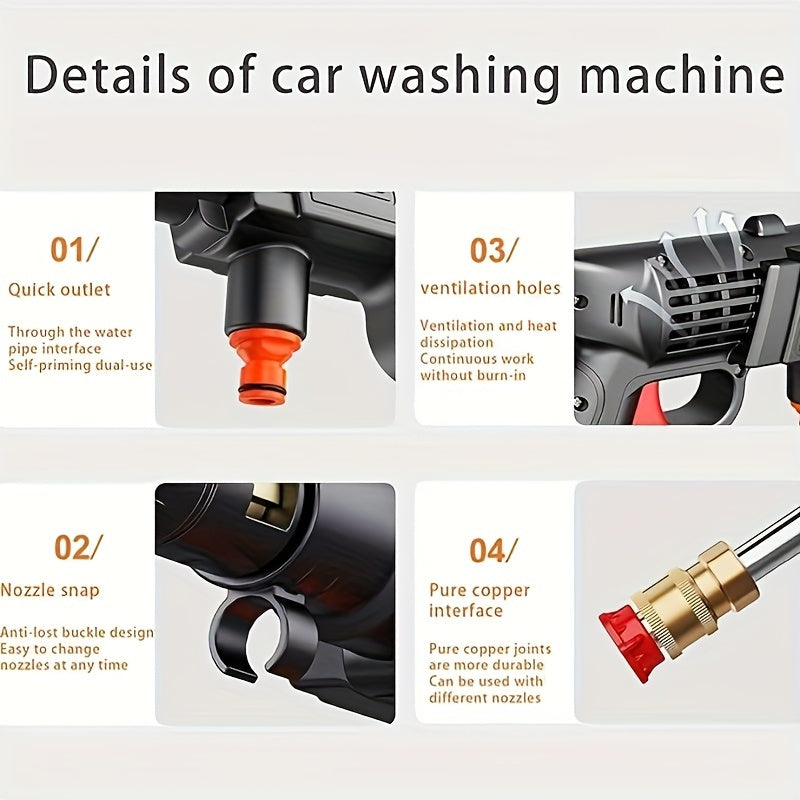 Cordless Pressure Cleaner with Single or Dual Rechargeable Battery Options, Foam Nozzle Reference and Multiple Color Labels for Car Care and Outdoor Cleanup