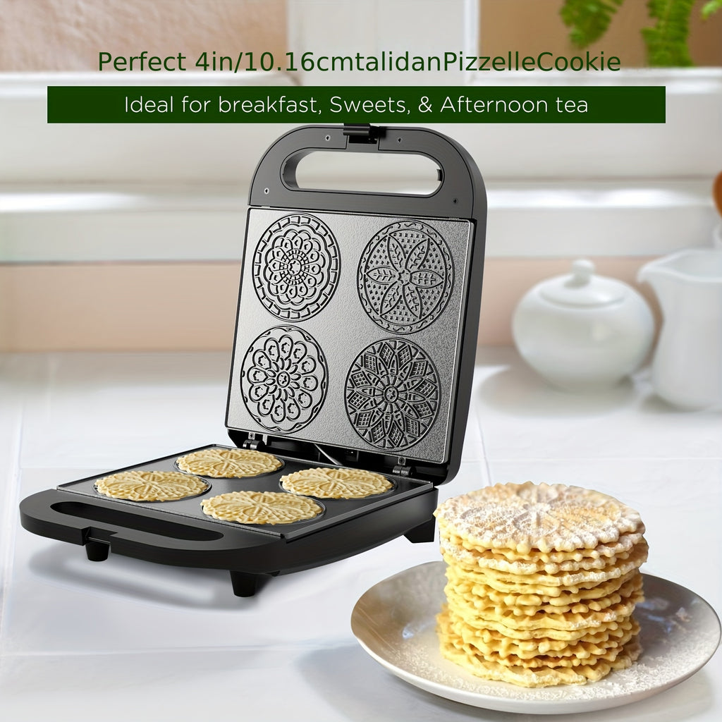 Pizzelle Maker Electric Cookie Baker with Listed Nonstick Surface and Two Capacity Label Options for Homemade Breakfast Treats, Snacks and Dessert Preparation
