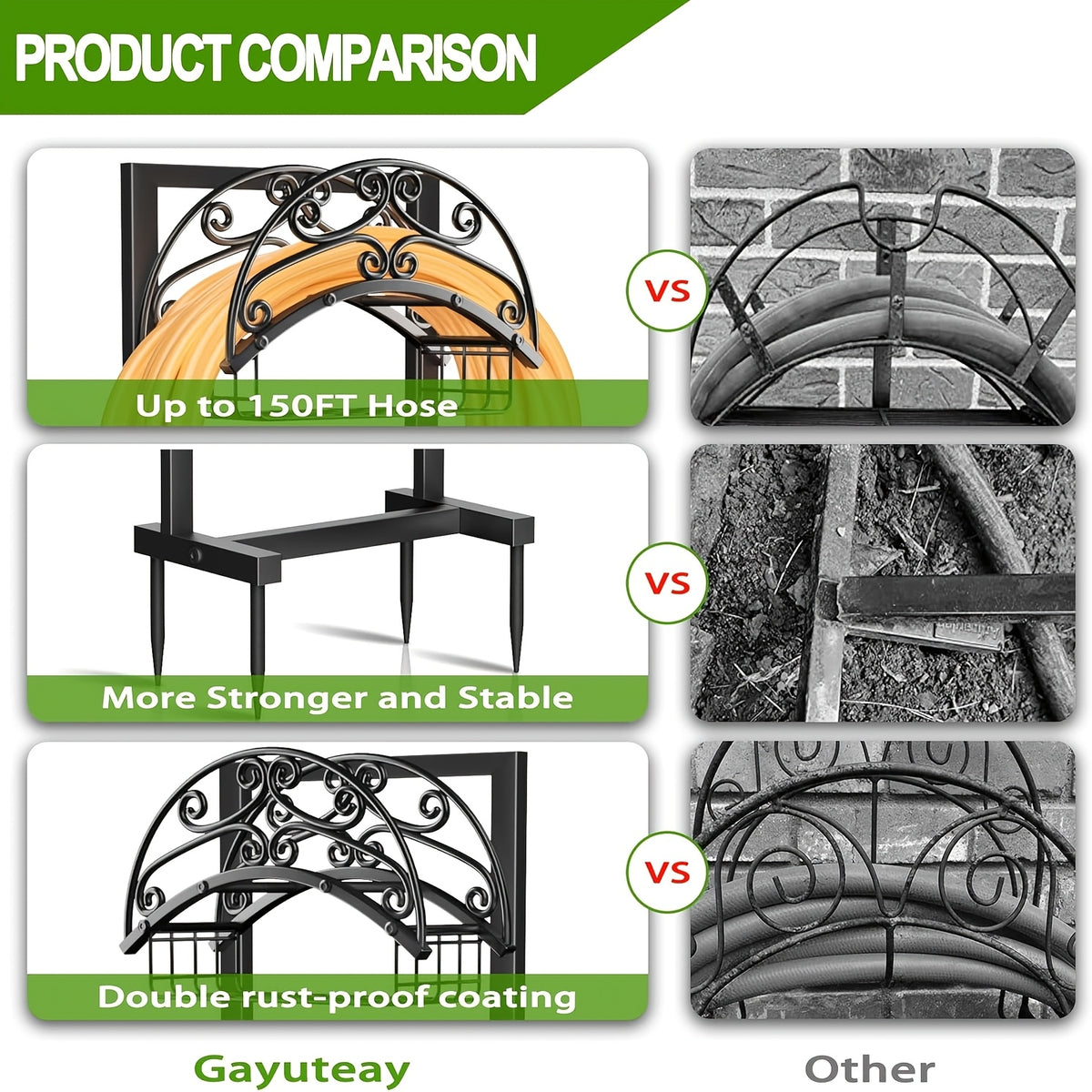 Metal Garden Hose Storage Rack, Black Detachable Outdoor Water Hose Holder with Single-Leg and Double-Feet Options for Garden, Patio and Lawn Organization