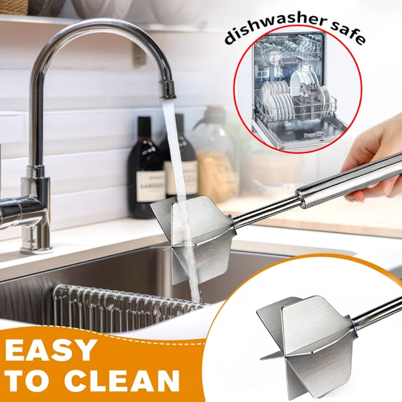 Six-Blade Stainless Steel Meat Chopper with Listed 304 Steel Construction, Single Manual Ground Beef Masher and Potato Mixing Tool for Home Meal Prep