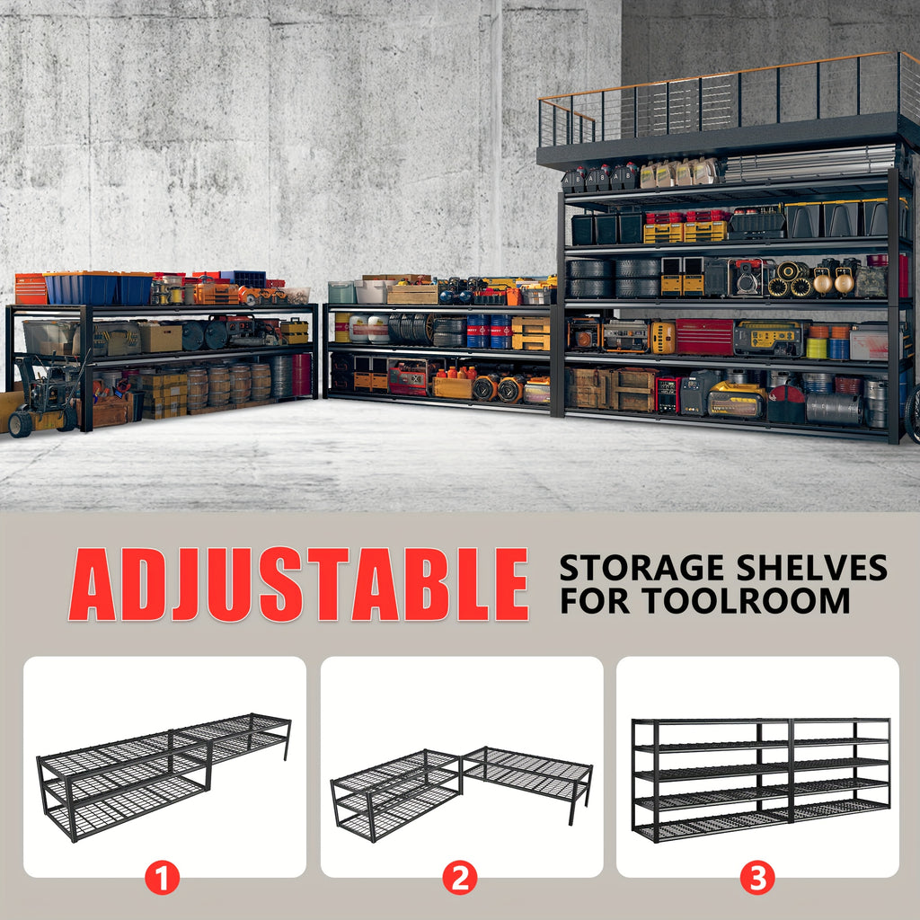 Interlocking Garage Shelving, Adjustable Metal Storage Rack with Listed Five-Tier Design and Multiple Size Options for Pantry, Basement and Utility Room Organization