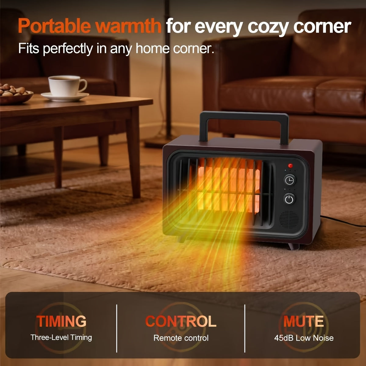 Red PTC Ceramic Heater Fan with Listed Three Modes, Small Electric Space Heater with Overheat and Tip-Over Shutdown Wording for Supervised Indoor Warmth