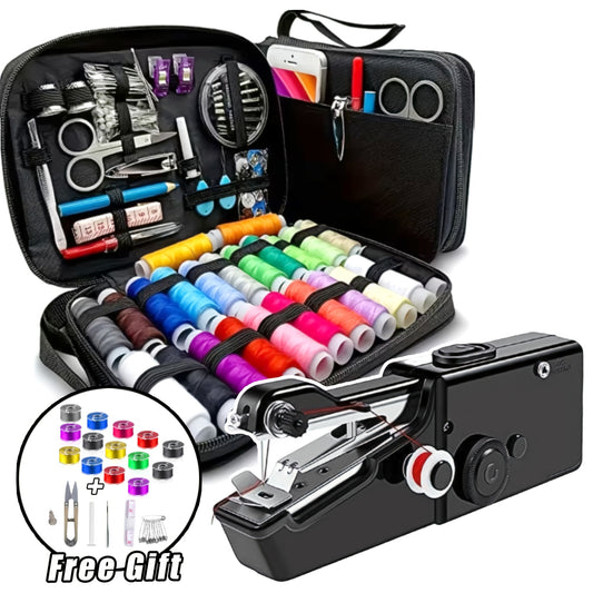 Portable Handheld Sewing Machine for Small Fabric Repairs, Single-Thread Mini Sewing Device with Battery or DC 6V Power Support and Tool Kit Options