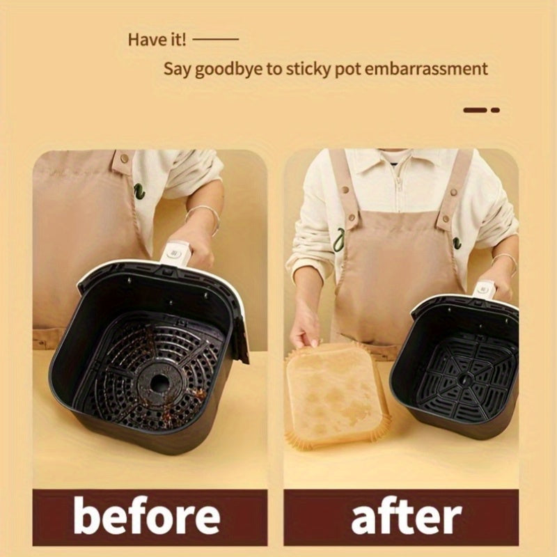 Square Air Fryer Paper Liners, 8-Inch Unbleached Disposable Baking Pads with Nonstick and Ruffled Edge Design, 50 100 or 200 Pieces for Home Cooking Prep