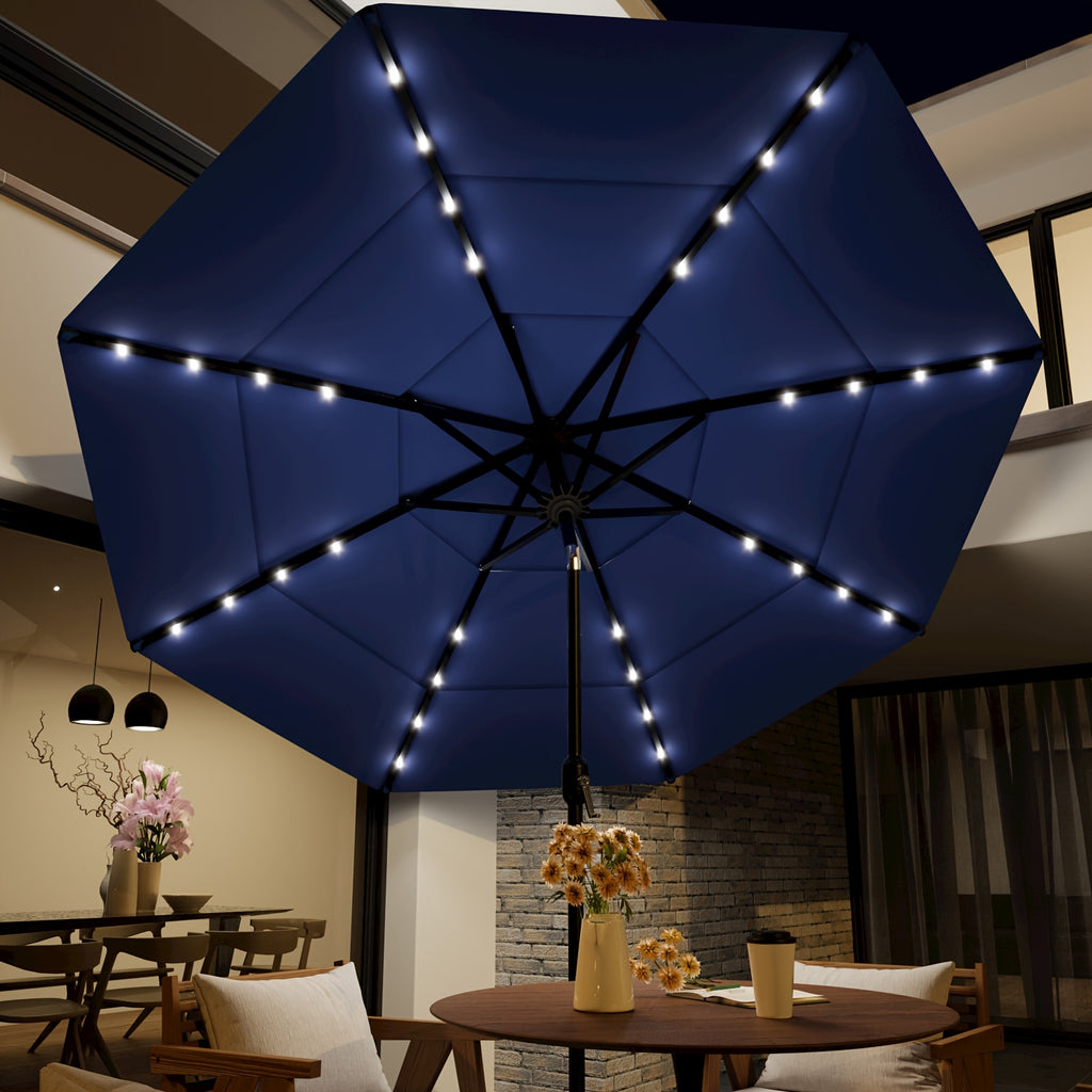 Triple Vented Patio Umbrella in Burgundy, 10ft or 11ft Outdoor Market Shade with Push-Button Tilt, Eight Ribs and 180GSM Yarn-Dyed Canopy for Garden Seating