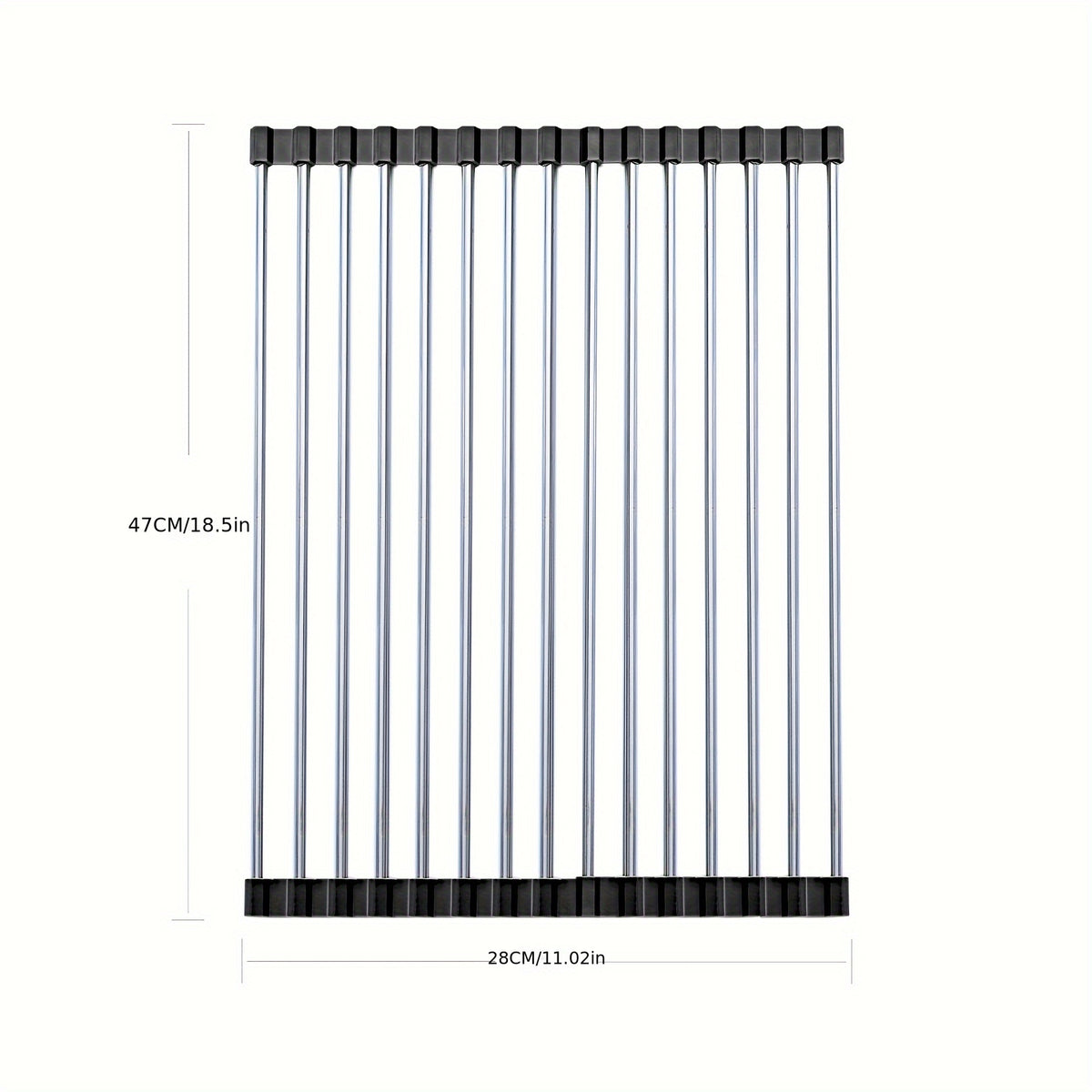 Roll-Up Dish Drying Rack, Stainless Steel Over-the-Sink Draining Mat in Black or Gray, Single-Piece Rollable Kitchen Rack for Tableware and Fruit