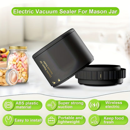 Electric Mason Jar Vacuum Sealer with One-Touch Operation, USB Rechargeable Kitchen Jar Sealing Tool with Wide and Narrow Mouth Lids, Black or White Options