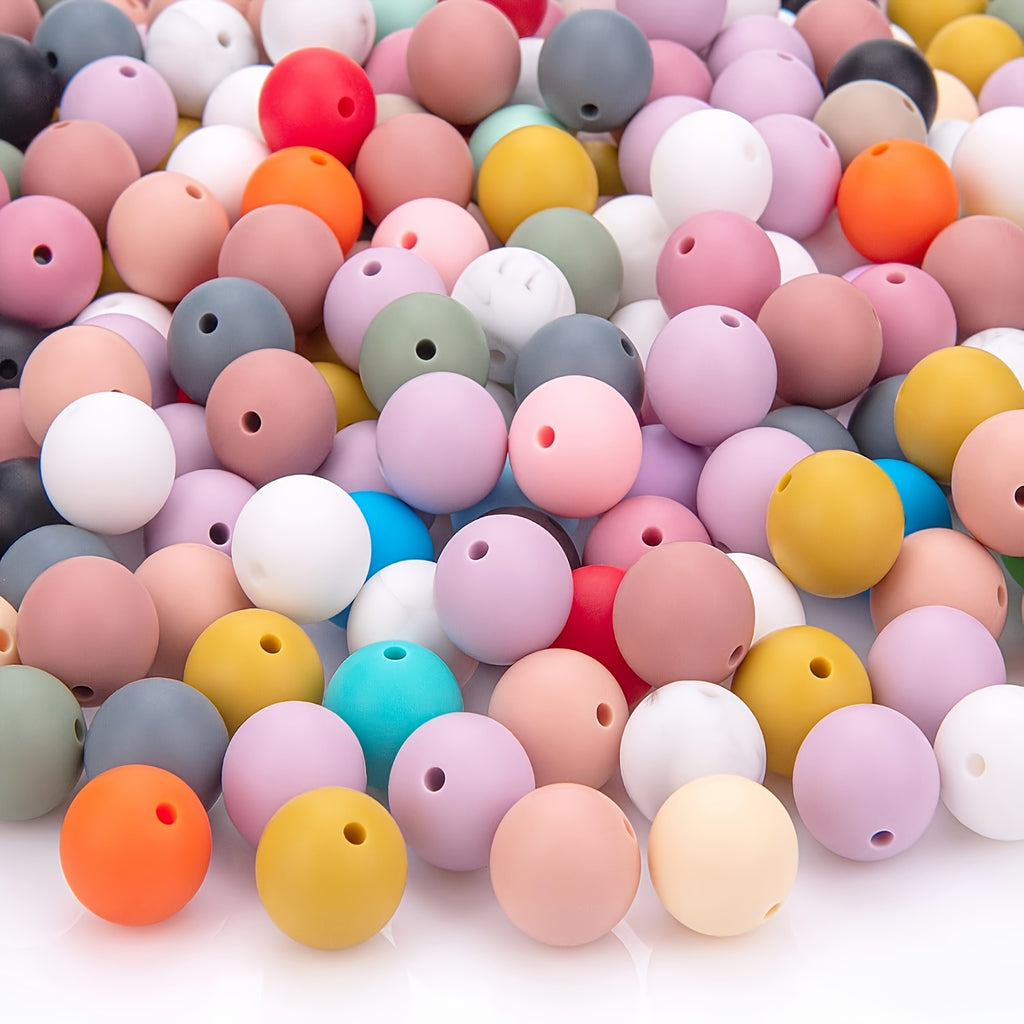 Silicone Bead Kit 500 Pieces, Multicolor Round Straight-Hole Beads for DIY Jewelry Making, Bracelets, Keychains and Holiday Craft Projects