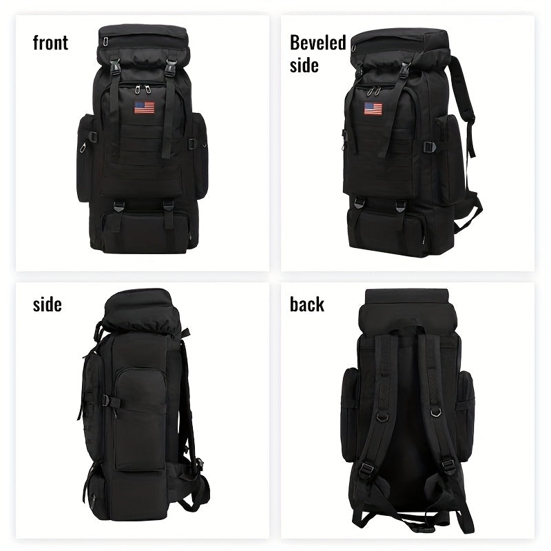 Hiking Backpack with Listed Flag Patch and Large-Capacity Rucksack Design, Seven Solid Color and Camouflage Options for Camping Gear and Outdoor Travel