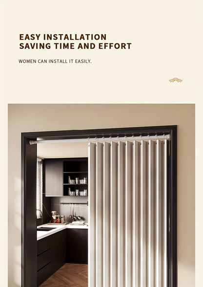 Accordion Door Curtain in Polyester with Hooks and Storage Straps, Foldable Room Divider Panel in Four Colors and Two Unfolded Sizes for Home Interiors