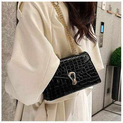 Reptile-Pattern Crossbody Bag for Women with Chain Strap Styling and Gold-Tone Hardware, White, Green or Rose Red Shoulder Purse for Casual and Evening Outfits