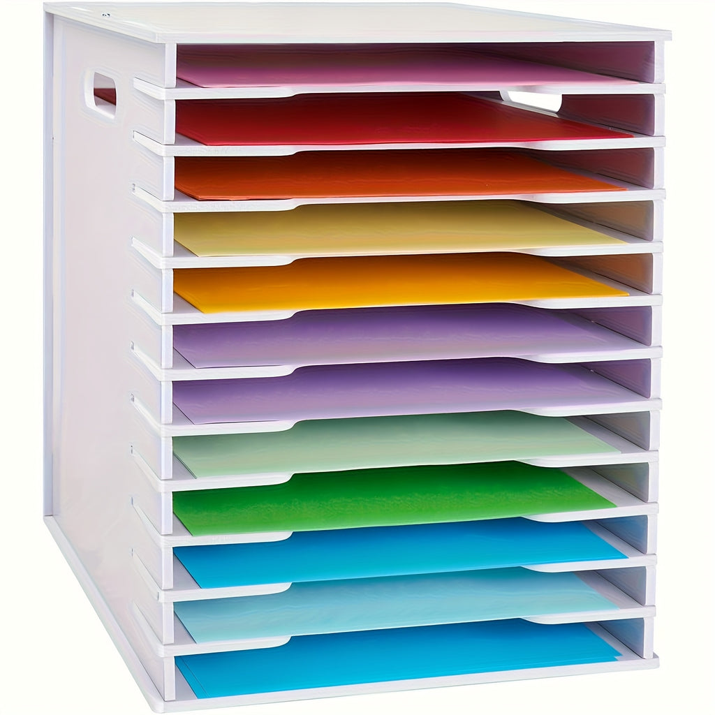 Scrapbook Paper Organizer with 12-Tier Desktop File Sorter Design, White 17.5 × 15.6-Inch Option for Home Office Paper Sorting and Craft Room Storage