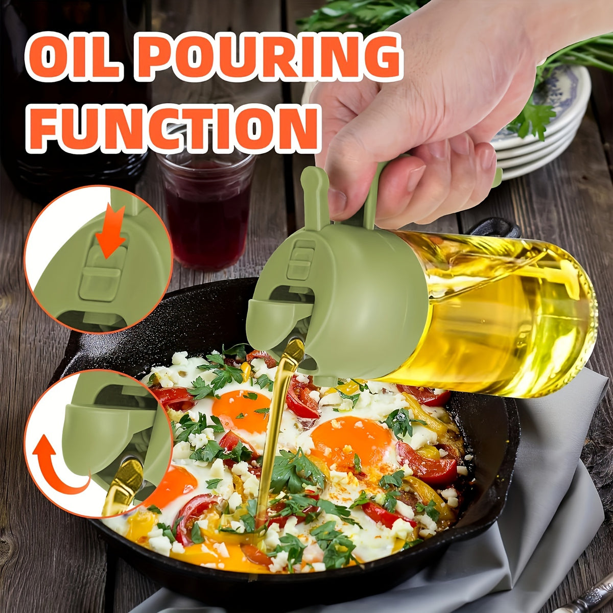 470ml Plastic Oil Spray Bottle with 2-in-1 Spray and Pour Design for Olive Oil, Kitchen Cooking, Grilling, Air Fryer Preparation, Baking and Salad Dressing