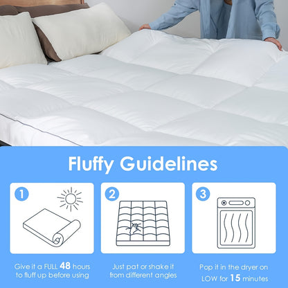 Filled Mattress Topper with Mesh Structure and Listed 1200 GSM, Twin, Full, Queen or King Bedding Layer with Standard, Upgraded and Random Color Options