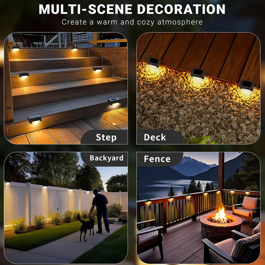 Solar LED Deck Light Multipack with Automatic On-Off, 32 or 64 Piece Options in Black, White or Brown for Patio, Fence, Outdoor Stair and Garden Decoration