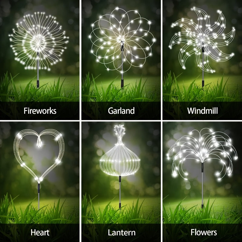 Solar Fireworks Garden Lights 8-Piece Set, Decorative Outdoor LED Lights with Listed Eight Modes in Multicolor, Warm or White Options for Lawn and Holiday Displays
