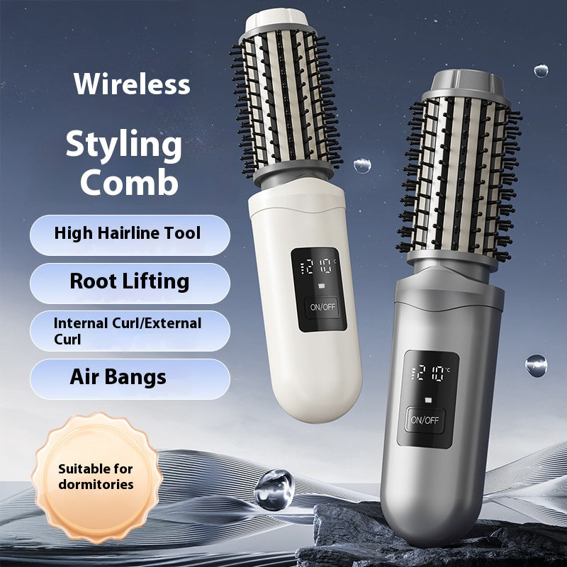 Rechargeable Hair Styling Brush with Cordless 2-in-1 Curler and Straightener Functions, Listed LED Display in White or Grey for Everyday Hair Styling Routines