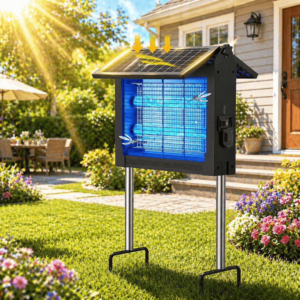 Bug Zapper 4200V Outdoor Solar Powered, Dual Solar Panel USB Rechargeable Insect Trap with Auto On/Off, IPX4 Waterproof for Patio, Backyard, Garden and Camping