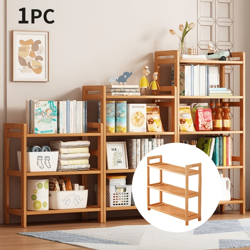 Bamboo Storage Shelf with Three Tiers, Single Standing Rack for Compatible Pantry, Kitchen Cabinet, Countertop and Desktop Organization at Home